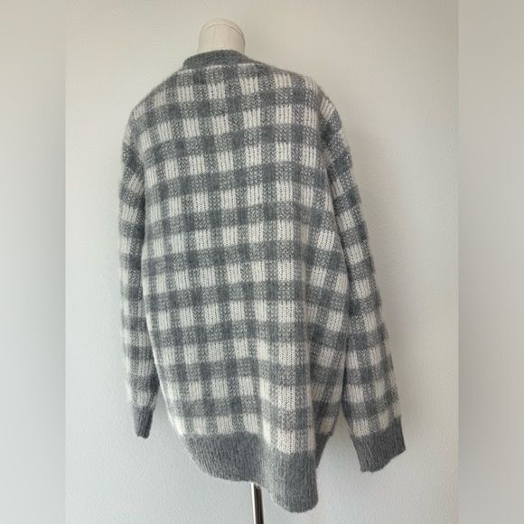 Sandro Checkered Jacquard Cardigan Light Grey Sz 3 - Picture 2 of 8